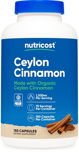 [BRSWGBL5BYCQYFI2] Nutricost Organic Cinnamon (Ceylon Cinnamon) 1,200mg Serving, 150 Capsules - Gluten Free, Non-GMO