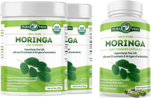 [BRSROZIFBUNBO3TH] PURA VIDA MORINGA Powder 8 oz (pakke med 2) Kapsler (120 greve)