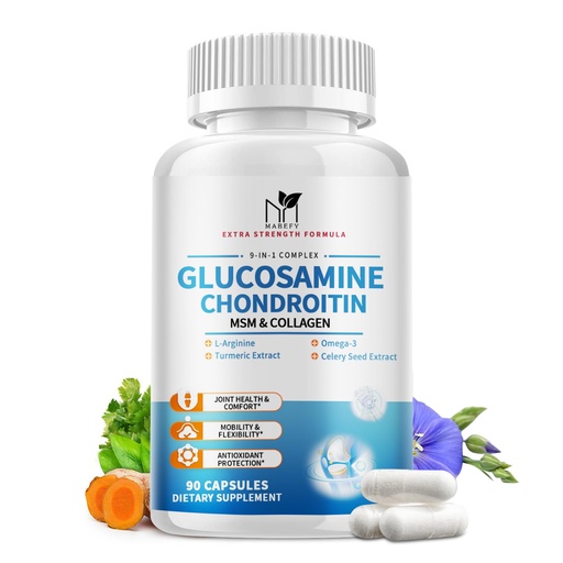 [BRSRAAITAUBBSD3H] MABEFY Glucosamine Chondroitin Capsules 1500mg with MSM, Collagen, Turmeric - Joint Support Supplement for Men & Women, Joint Health Antioxidant Support, 90 Capsules