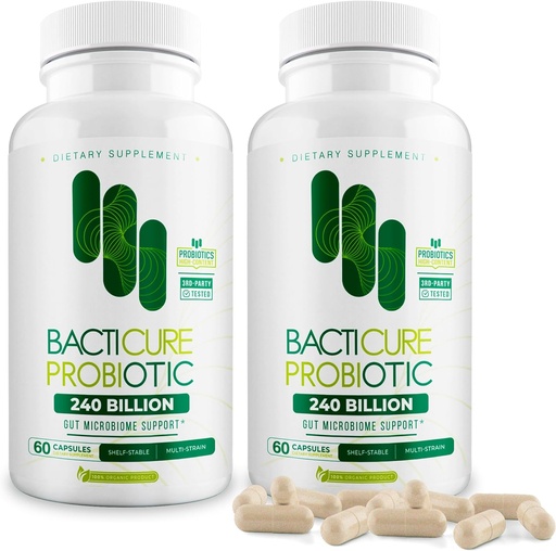 [BRSW2A3QDIHWYCL5] Bacticure Probiotic 120 Capsules | Probiotics Supplement w/High CFU Formula for Men & Women | Prebiotics & Digestive Enzymes for Digestion & Gut Health, Vaginal Health, Colon Cleanse, Immune Support