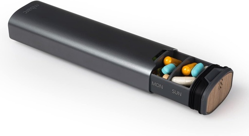[BRSWY2T6BEGQAADG] 7 Day Weekly Pill Organizer 2.0 tərəfindən mbarc - Premium Stylish Alüminium və Wood Böyük Qulluq Pill Box  ( Steel