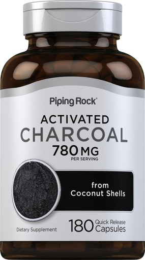 [BRSWIFDQAYJWYFD2] Piping Rock Activated Charcoal Pills | 780 mg | 180 Capsules | from Coconut Shells | Non-GMO, Gluten Free Supplement