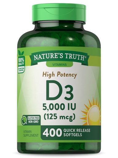 [BRSROEA2DMFGAA3P] Nature's Truth Vitamin D3 5000 IU Softgels | 400 Count | High Potency | Non-GMO & Gluten Free Supplement