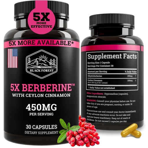 [BRSROFQTCFYAKHIV] Black Forest 5X Berberine a Dihydroberberine Supplement (Super Berberine Now 5X More Effective Than Regular Berberine HCL) Best Dihydroberberine with Ceylon Cinnamon - Similar to Berberine Phytosome