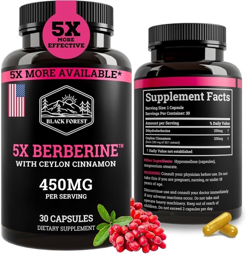 [BRSROFQTCFYAKHIV] Black Forest 5X Berberine a Dihydroberine supplement (Super Berberine Now 5X More Effective Than regular Berberine HCL) Best Dihydroberine with Ceylon Cinnamon - similar to Berberine Phytosome