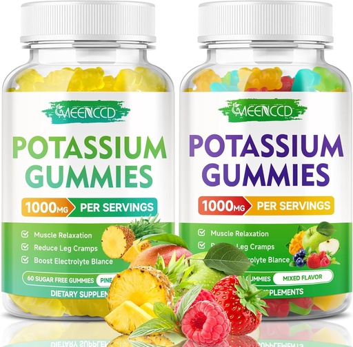 [BRSRAAA7CJ6WOHTF] Kalium-Zitrat-Gummi 1000mg, hohe Potenz Kalium-Ergänzungsgummis für Erwachsene Frauen und Männer, Kalium-Gummi-Gummi-Unterstützung Leg Cramps & Muskel-Gesundheit, Ananas & Mixed Fruit Flavor