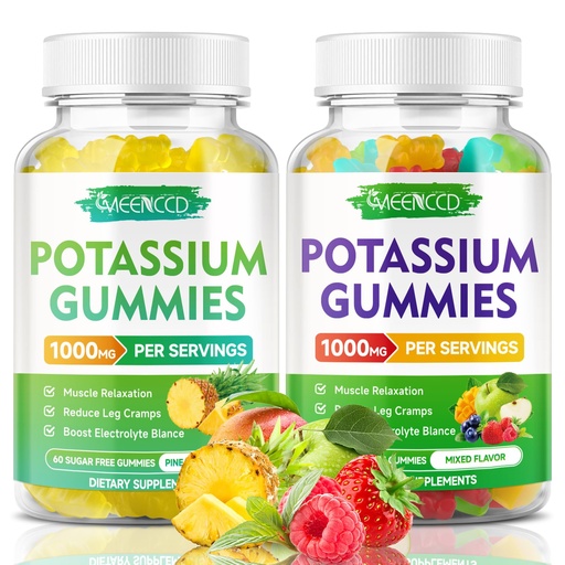 [BRSRAAA7CJ6WOHTF] Potassium Citrate Gummies 1000mg, High Potency Potassium Supplement Gummies for Adults Women & Men, Potassium Gummies Support Leg Cramps & Muscle Health, Pineapple & Mixed Fruit Flavor