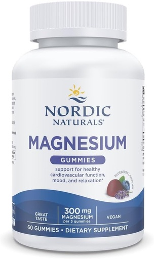 [BRSRMHTRBUDQMA3L] Nordic Naturals Magnesium Gummies för vuxna, Blueberry Lavender Flavor - 60 Gummies - Vegan Magnesium Supplement för sinne, humör och kardiovaskulärt stöd - Non-GMO - 20 portioner