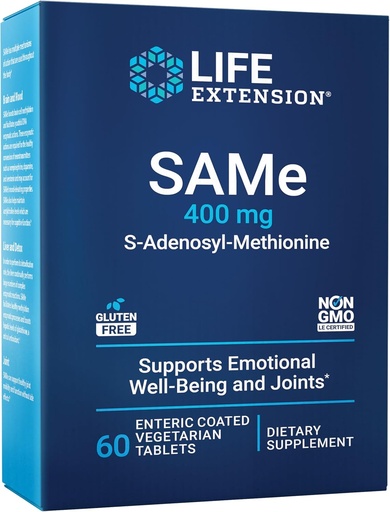 [BRSWGFT3BAHWADLB] Extensión da vida mesma, S-Adenosil-Metionina, 400 mg, mellor saúde do estado de ánimo, saúde do fígado e suplementos de apoio conxunto, non-GMO, vexetariano, libre de glute, 60 tabletas entéricas-Coated