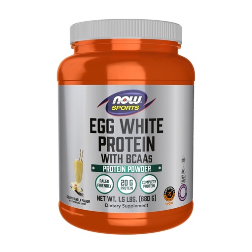 [BRSWIZ34OZ4B4ALA] NOW Sports Nutrition, Egg White Protein, 20 G With BCAAs, Creamy Vanilla Powder, 1.5-Pound