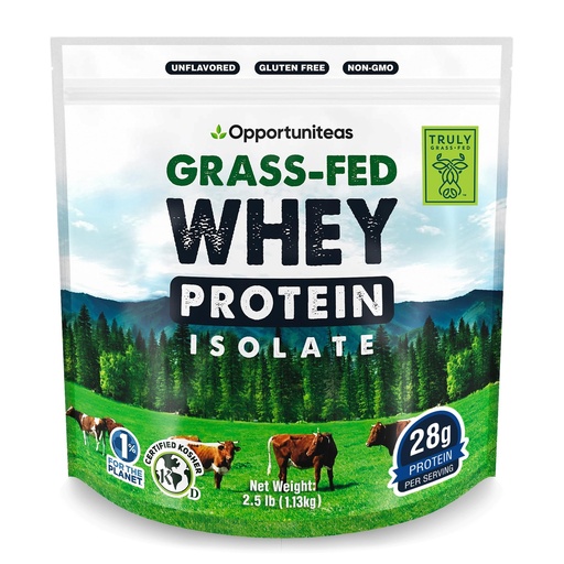 [BRSWGEI5PMORMC35] Opportuniteas Grass Fed Whey Isolate Protein Powder – Unflavored, Heavy-Metal Tested, 28g Protein, Sourced from Ireland, Hormone-Free, Non-GMO, Packaged in USA – 2.5lb