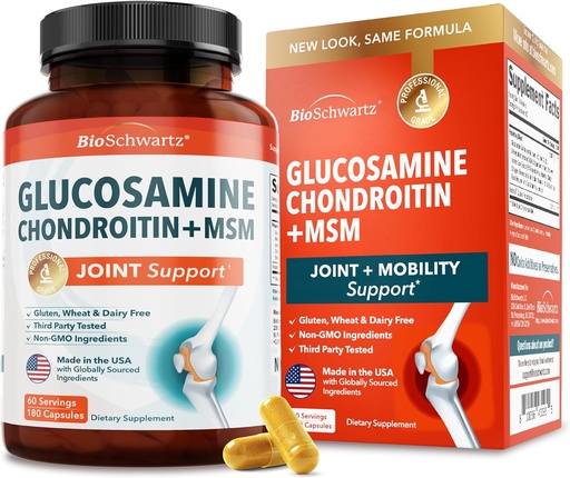 [BRSW2CYECICRMELJ] Glucosamine Chondroitin MSM Joint Support Supplement - Collagen Peptides, Turmeric and Ginger, Hyaluronic Acid, Glucosamine Chondroitin Sulfate for Joint Comfort - Gluten Free, Non GMO, 180 Capsules