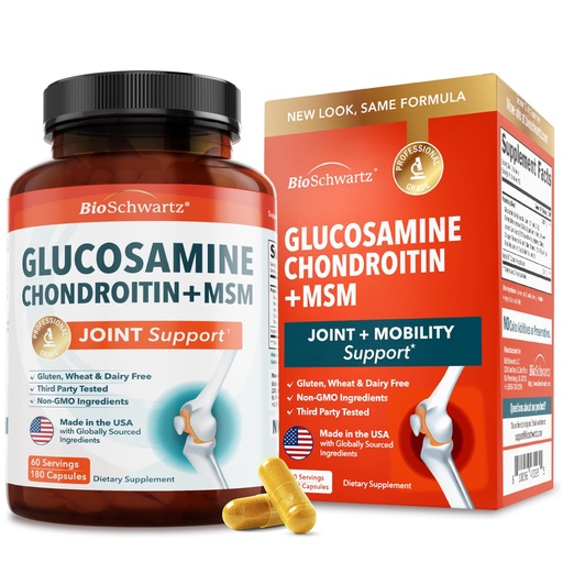 [BRSW2CYECICRMELJ] Glucosamine Chondroitin MSM Joint Support Supplement - Collagen Peptides, Turmeric and Ginger, Hyaluronic Acid, Glucosamine Chondroitin Sulfate for Joint Comfort - Gluten Free, Non GMO, 180 Capsules