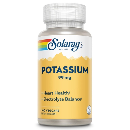 [BRSWIY3YAUOBUG3U] SOLARAY Potassium Supplement Capsules - 99 mg, Electrolyte Balance Formula for Women & Men, Potassium Supplement for Electrolytes, Heart Health Support, Lab Verified - 100 Vegetable Capsules