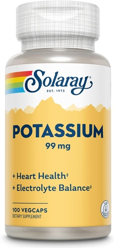 [BRSWIY3YAUOBUG3U] Solaray Potasiu 99 mg - Electrolite Echilibru Formula - Potasiu Supliment pentru Electroliti, Vascular si Heart Health Support - 60-Day Money Back Guarantee, Lab Verificate, 100 Serviri, 100 VegCaps