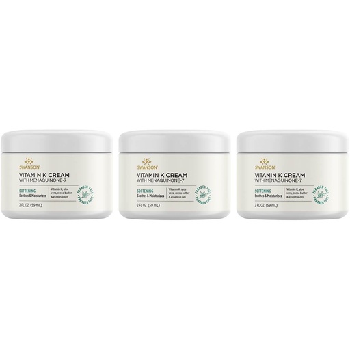 [BRSWGZIDOF7A4AD4] Swanson Vitamin K Cream with Menaquinone-7 - Eye Cream to Help Minimize the Appearance of Dark Circles Under the Eyes - Topical Cream to Help Nourish and Brighten the Skin - (2 Fl Oz) (3 Pack)