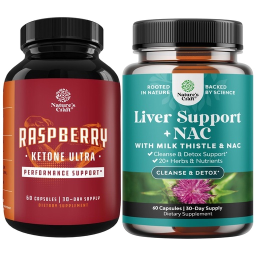 [BRSRAZD2AQHGE2TK] Bundle of Blend of Raspberry Ketones, Green Tea Extract and African Mango Potent Ingredients to Speed Up Weight Loss, Suppress Appetite & Burn Fat and Liver Support Supplement with NAC - Herbal Liver