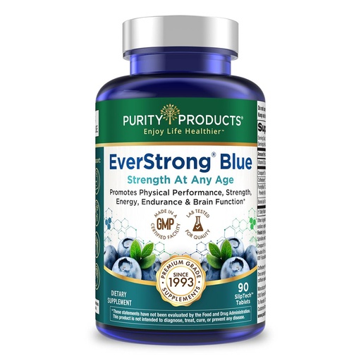 [BRSWYEIQOQPROCTZ] Purity Products EverStrong Blue Strength Building + Brain Boosting w/Muscle Matrix Blend ft. Creatine Monohydrate + More, PurityBlue Organic Blueberry Complex, 1000 IU Vitamin D3-90 Tablets