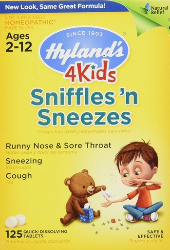 [BRSWIY3ZC4DAKFTK] Zinc for Kids Ages 2+, Cold Medicine Tablets, Hyland's 4 Kids Sniffles n' Sneezes, Decongestant, Headache and Sinus Relief, Natural Treatment for Allergy and Common Cold Symptoms, 125 Count