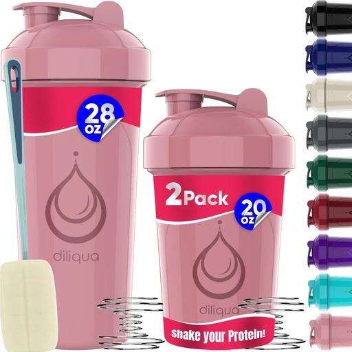 [BRSRMHQ3BEBQYG3A] 2 PACK, 28 oz & 20 oz Shaker Bottles with Powerful Wire Whisks for Protein Mixes | Leakproof Blender Shaker Bottle Pack | BPA-Free & Dishwasher Safe | Shaker Bottle | Shaker Cups for shakes