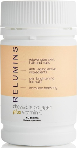 [BRSWIFAZCEFAGGTA] Relumins Collagen Supplements for Women & Men Collagen Chewable with Silk Peptide, Hyaluronic Acid, CoQ10, & Vitamin C & E - 60 Peach-Flavored Collagen Supplement Tablets per Bottle