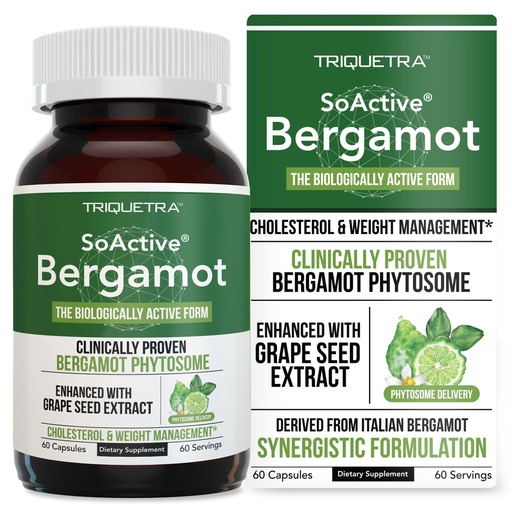 [BRSROATQC55GYF3A] SoActive Bergamot: 2.5X More Effective, Italian Citrus Bergamot Phytosome - Clinically Validated | Enhanced with Grape Seed Extract - Supports Cholesterol & Weight Management (60 Capsules)