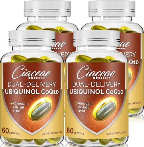 [BRSROFL3OB5GMH36] Ubiquinol CoQ10 600 MG Softgels with Omega-3 & Shilajit & PQQ, Advanced Dual-Delivery Coenzyme-Q10, Active CoQ10 Ubiquinol Supplement for Fertility, Antioxidant, Heart, Brain & Energy, 240 Servings