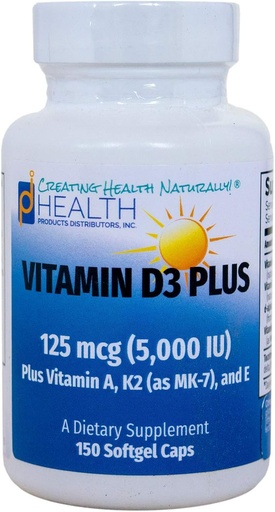 [BRSWI2QFOAPRMYIV] VITAMIN D3 PLUS -125 mcg (5000 IU) Vitamin D3 | Vitamin K2 (MK-7) ve Vitamin A | Doğal Vitamin D Formu | Antioksis olarak Tocotrienols içerir | Non-GMO |150 Softgel Caps