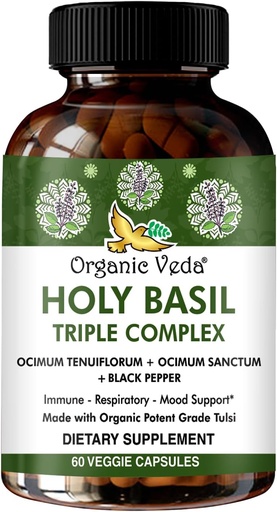 [BRSRMYY7BAMQY2TP] Organic Veda Sant Basilio Capsules - Triple Tulsi Sant Basil Basil Leaf Extraction - Suport contra la salut, Impira - Stresy Stresy Stors - Vegan, Guten-Free - 60 Compte