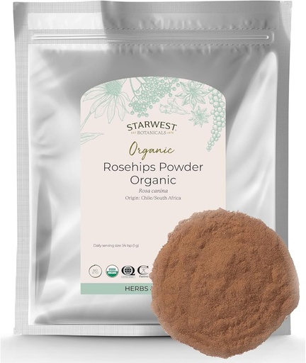 [BRSWICAICUHWGDD2] Starwest Botanicals Rosehips Powder Organic - Getrocknete Kräuter für Tee & Bäcker, Fein gemahlen, natürliche Quelle von Vitamin C, zertifizierte Kosher, Non-GMO - Bulk 1 lb Tasche