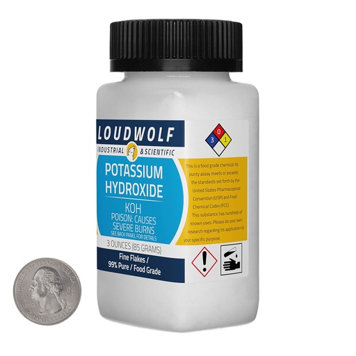 [BRSWIGYBCRYRUFQV] Potassium Hydroxide / 3 Ounce Bottle / 99% Pure Food Grade/Fine Flakes