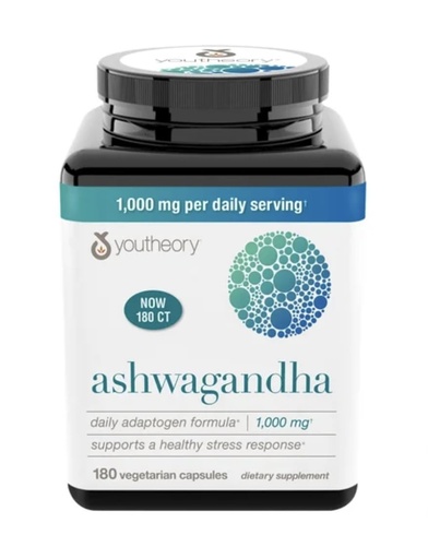 [BRSROGL4OIBGEHLV] Youtheory Ashwagandha 1000mg with KSM-66 - Helps Support a Healthy Stress Response,180 Capsules (Pack of 1)