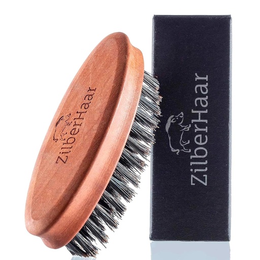 [BRSWKEYYBR4BSCLK] ZilberHaar Pocket Mustache and Beard Brush - Stiff Boar Bristles Small Brush - Perfect Beard Grooming Tool - Relieves beard itch - Short and Medium - Made in Europe