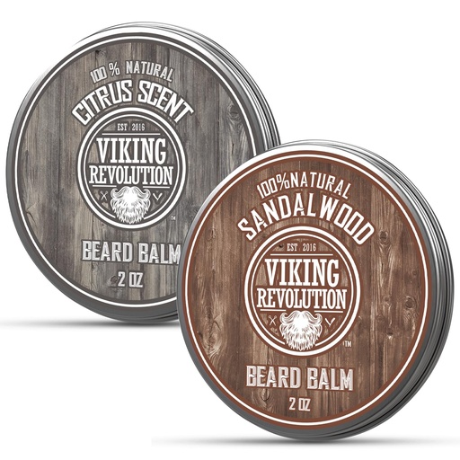 [BRSWGHTQBMPQME3O] Viking Revolution Citrus and Sandalwood Beard Balm - Butter With Argan Oil, Softener With Jojoba Oil, Moisturizer With Beeswax - Wax for Men With Mango Butter (2oz, 2 Pack)