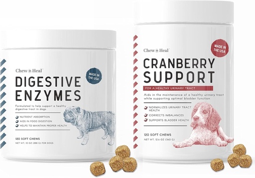 [BRSW2ZIPOYIGGA33] Digestive Enzymes and Probiotics and Cranberry UTI Support for Dogs - Supports Healthy Digestive Tract, Helps Nutrient Absorption - Healthy Urinary Tract and Bladder Function - 120 Soft Chews Each