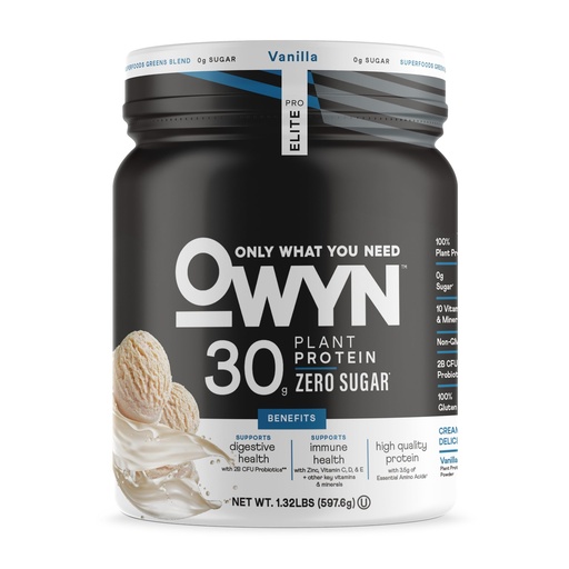 [BRSROBDRCEORAADV] Owyn Only What You Need Pro Elite High Protein Powder, 30g Vegan Protein for Workout Recovery, Delicious Smooth Taste, Zero Sugar, Low Net Carbs, Vanilla, 12 Servings (1.32 LB)
