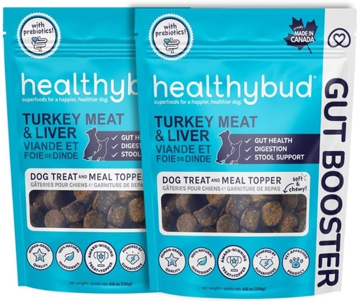 [BRSROGQDCMNWOFLB] healthybud Turkey Dog Probiotic Chews - Gut Health Support - Prebiotic, Fiber & Vitamin, Puppy Liver Bites for Sensitive Stomach, Dog Stool Hardener (4.6oz per Pack 2-Pack)