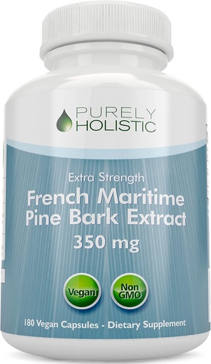[BRSRMAQCOJYAMHTB] Purely holistic Pine Bark Extract 350mg 180 Vegan Kapsle 95% Proanthocyanidins - Francouzský námořní Pine Bark Extract - Non GMO & Pesticide zdarma Antioxidant dodatek