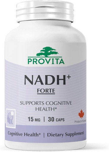 [BRSWGBL6OAPRM3QV] PROVITA NADH+ Forte | Cognitive Support Supplement with NADH, Coenzyme Q10 & Chlorophyll | Energy Support, Focus, Mental Clarity & Brain Health | Vegan Capsules | High Absorption Cellular Formula