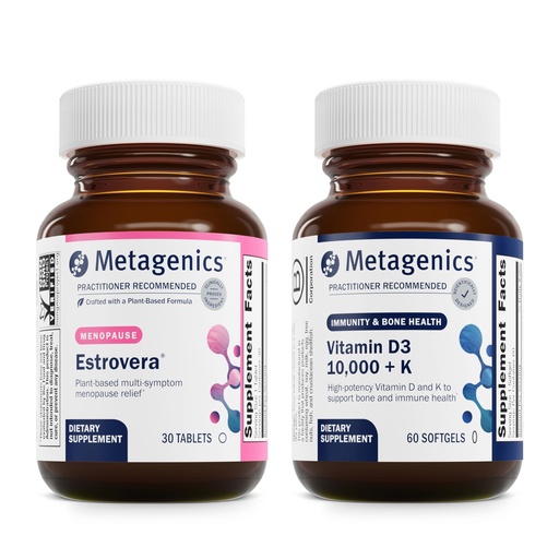 [BRSROCDQCIPGEETV] Metagenics Menopause Duo: HerWellness Estrovera - All-Natural, Hormone-Free Menopause Support Supplement - 30 Tablets & Vitamin D3 10,000 + K - for Bone & Heart Health - 60 Softgels