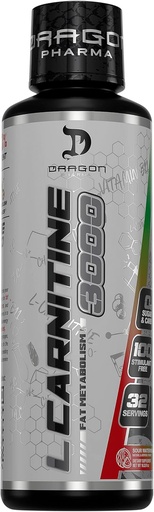 [BRSRMA35CQNG2DT5] DRAGON PHARMA L-Carnitin 3000, Aminosäure-Ergänzung, Erhöhen Sie verfügbare Energie und Workout Härter, unterstützt Appetitkontrolle (32 Servierungen, saure Wassermelone)