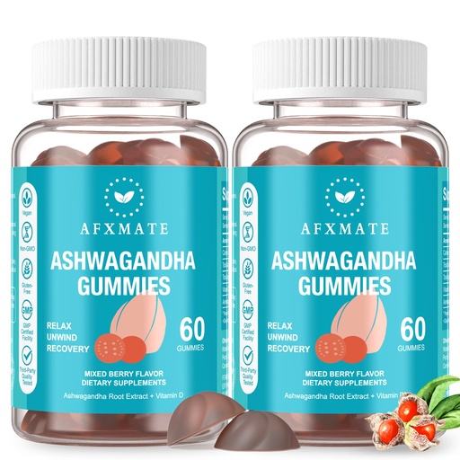 [BRSRMYAZBAJQEG3F] AFXMATE Ashwagandha Gummies & Vitamin D Gummies for Men & Women 120 Count Aswangdha Supplement (Non-GMO, Sugar Free & Gluten Free)
