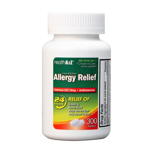 [BRSROYIHAEMREA35] HealthA2Z® Allergy Relief, Cetirizine 10mg, Dye Free, All Day Allergy Relief, Indoor & Outdoor, Relief from Itchy Throat, Sneezing, Runny Noses, 300 Count (Pack of 1),