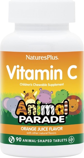 [BRSWKF36BN4QA2QZ] NaturesPlus Parade animale Vitamine C Chewable pour enfants - Saveur naturelle de jus d'orange - 90 comprimés en forme d'animal, lot de 2 - Végétarien, végétalien, sans gluten - 90 Total des portions