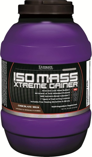 [BRSWIEIYOQAAGFT4] Ultimate Nutrition ISO Mass Xtreme Gainer, Vektvinner Protein pulver med kreatin, 60 gram protein, Whey Isolate protein pulver for lean muskel gevinst, 10 LBS med 30 serveringer, sjokolade