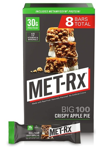 [BRSWIYARA4NROCLE] MET-Rx Big 100 Protein Bar, Meal Replacement, 30G Protein, Gluten Free, Crispy Apple Pie, 3.52 oz. ea, 8 Count (Packaging May Vary)