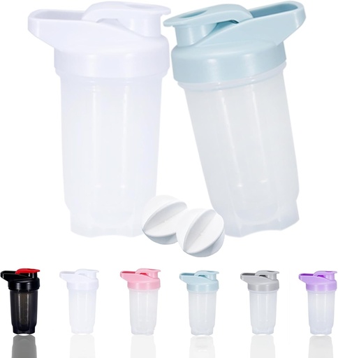 [BRSROFIBDINAKH32] Shaker Bottle Protein Shakes Cup and 10-Ounce/300ML Shaker-Bottle with Whisk Balls, Protein Shakers Bottles Set, Non-BPA plastic (White+Blue(2PCS))