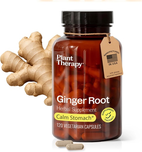[BRSRAZYHDNYB4FLL] Plant Therapy Ginger Root Capsules Manufactured in USA 4 Month Supply Calms Upset Stomachs, Supports Digestive Immune Health, Potent Extract Supplements for Women & Men 120 Vegetarian Capsule