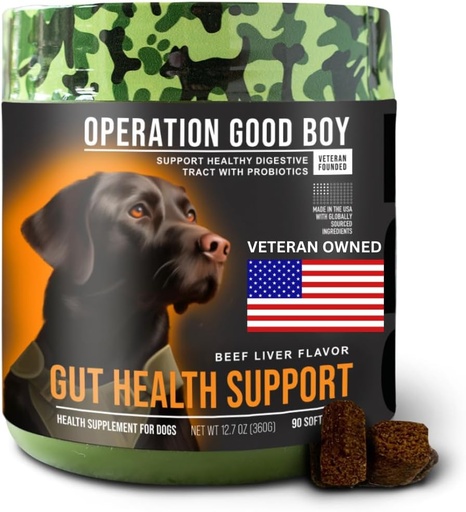 [BRSROGIHCEBQK23V] Opération Good Boy Probiotiques pour chiens, supplément de santé digestive pour animaux de compagnie, chews probiotiques quotidiens – 90 douceurs, ingrédients naturels, vétérans possédés - aromatisé boeuf