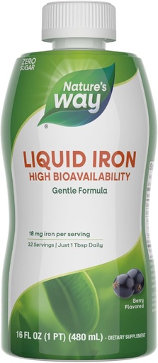 [BRSWIZAFC4FBKDA7] Nature's Way Liquid Iron, 100% dagligt värde, 18 mg järn som Ferric Glycinate per portion, ingen socker tillsatt, Berry smaksatt, 16 Fl Oz (Packaging May Vary)